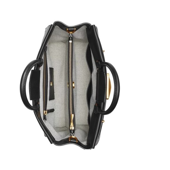 Donna Karan NY Oceanside leather women's large satchel bag -Black(No long strap) - Picture 5 of 12